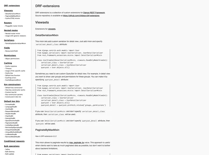 screenshot of Drf Extensions