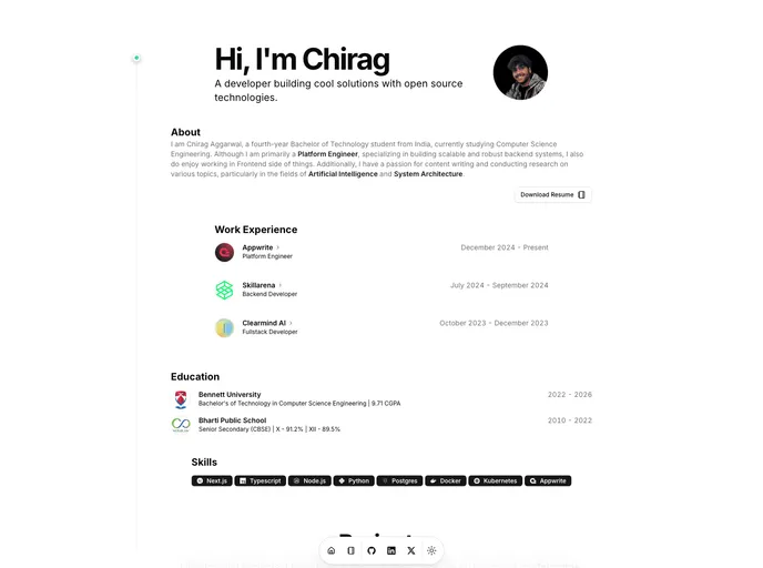 screenshot of Profile Website