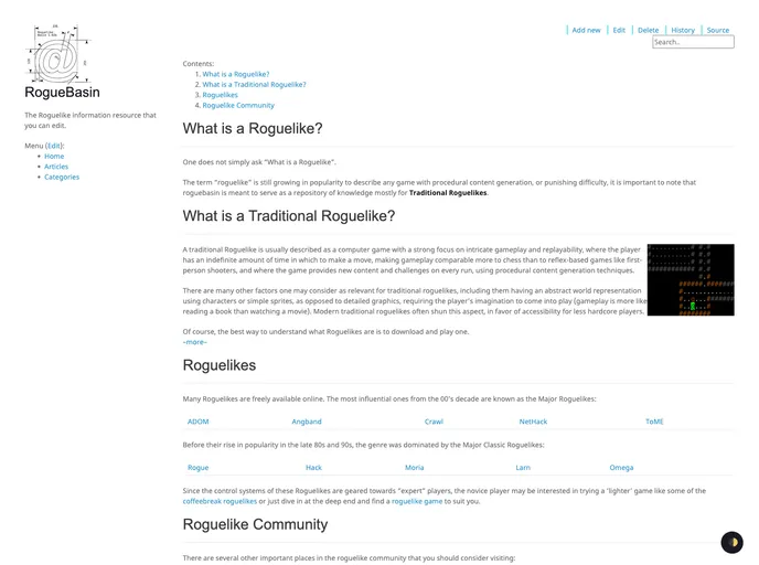 screenshot of Roguebasin