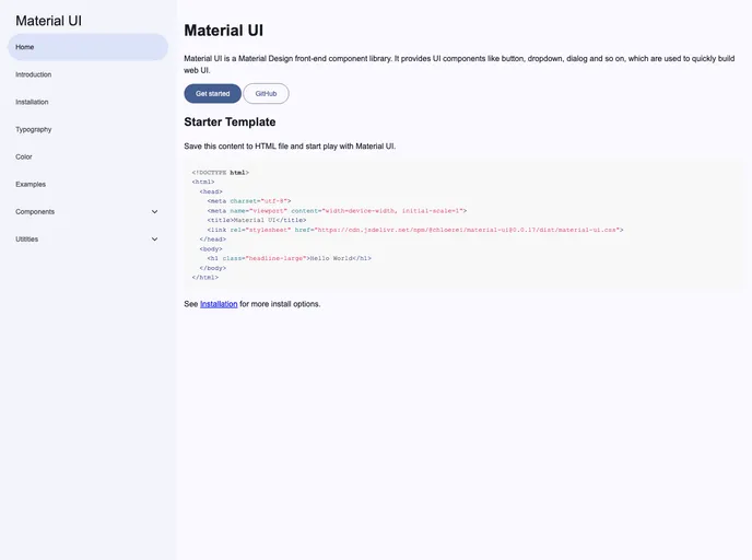 screenshot of Material UI