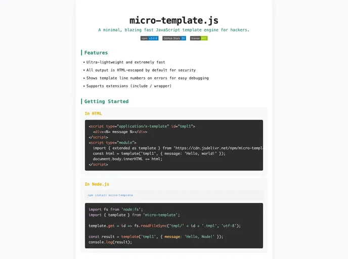 screenshot of Micro Template.js