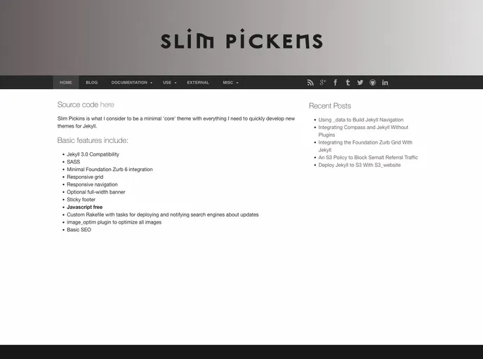 screenshot of Slim Pickins Jekyll Theme