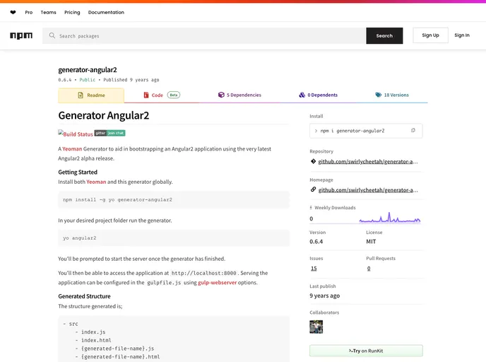 screenshot of Generator Angular2