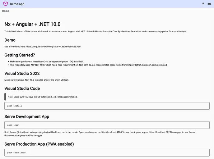 screenshot of Angular Cli Netcore Ngrx Starter