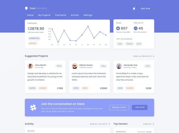 screenshot of Dash Elements