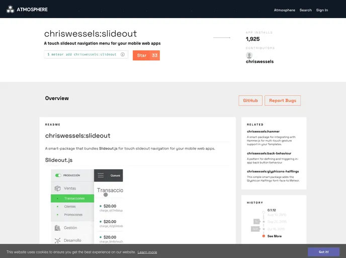 screenshot of Meteor Slideout