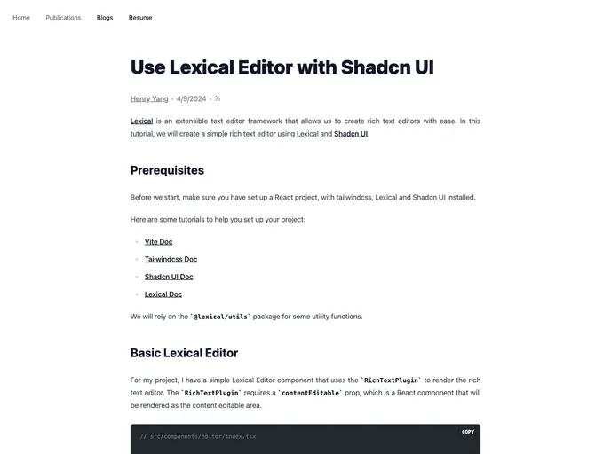 screenshot of Shadcn Lexical