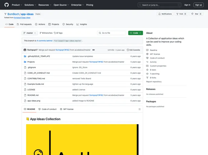 screenshot of App Ideas Projects