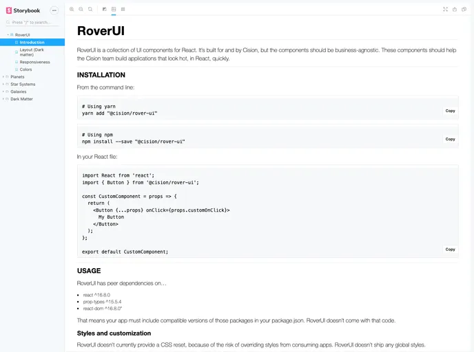 screenshot of Rover UI