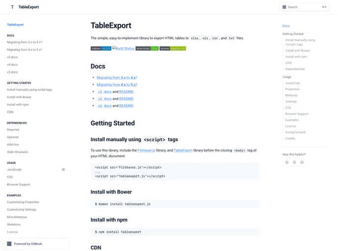 screenshot of TableExport