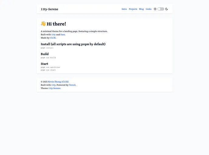 screenshot of 11ty Serene