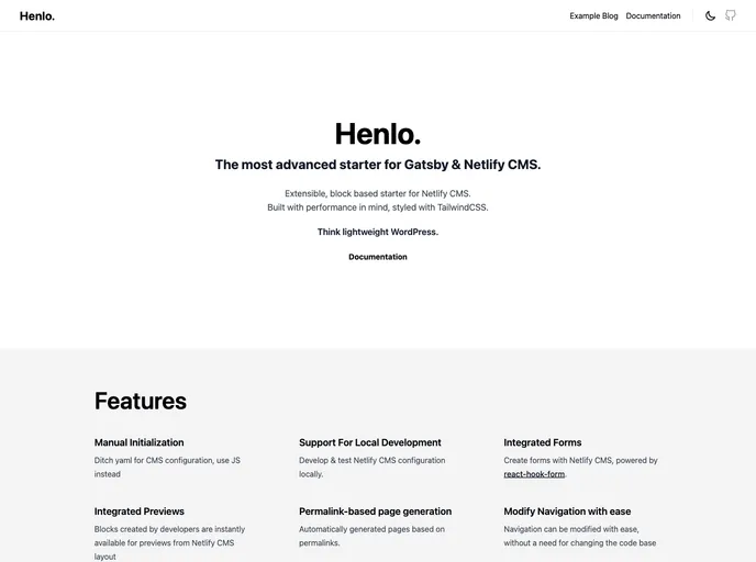 screenshot of Gatsby Starter Henlo