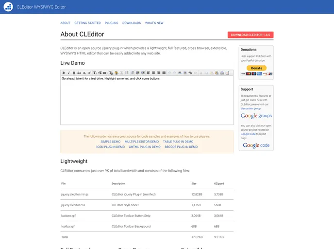 screenshot of Cleditor