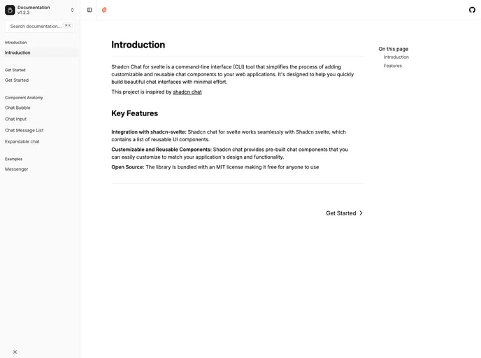 screenshot of Shadcn Svelte Chat
