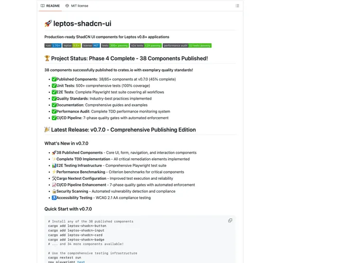 screenshot of Leptos Shadcn UI