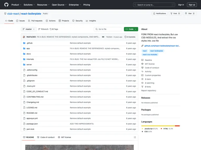 screenshot of React Boilerplate Material UI