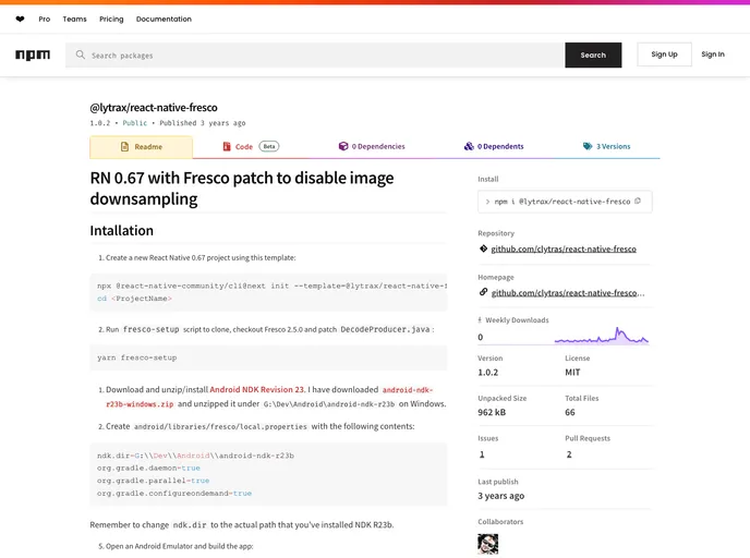 screenshot of React Native Fresco