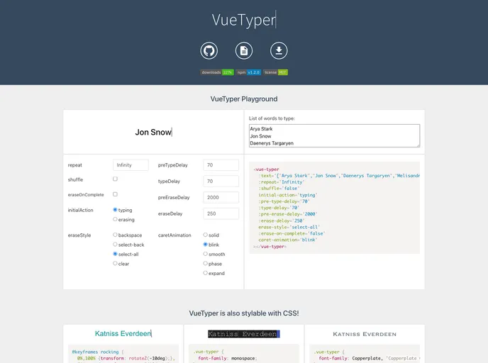 screenshot of Vue Typer