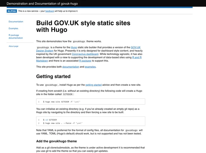 screenshot of Govukhugo