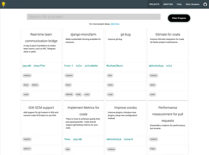 screenshot of Projects