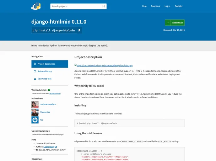 screenshot of Django Htmlmin