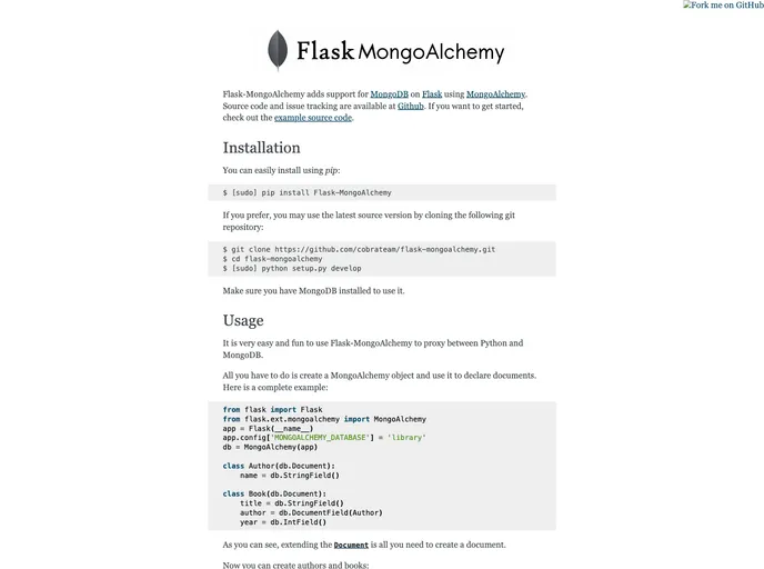screenshot of Flask Mongoalchemy
