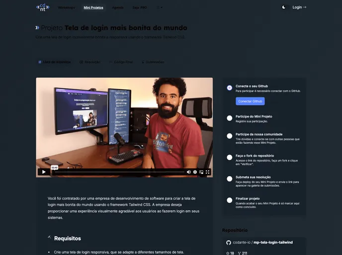 screenshot of Mp Tela Login Tailwind