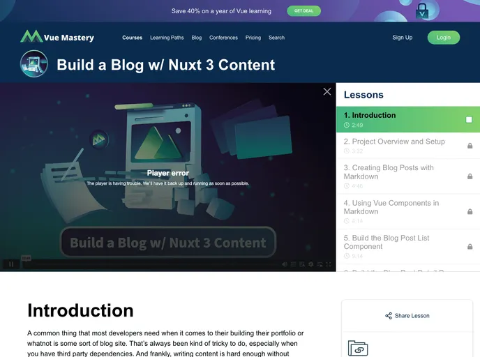 screenshot of Build A Blog With Nuxt 3 And Nuxt Content V2