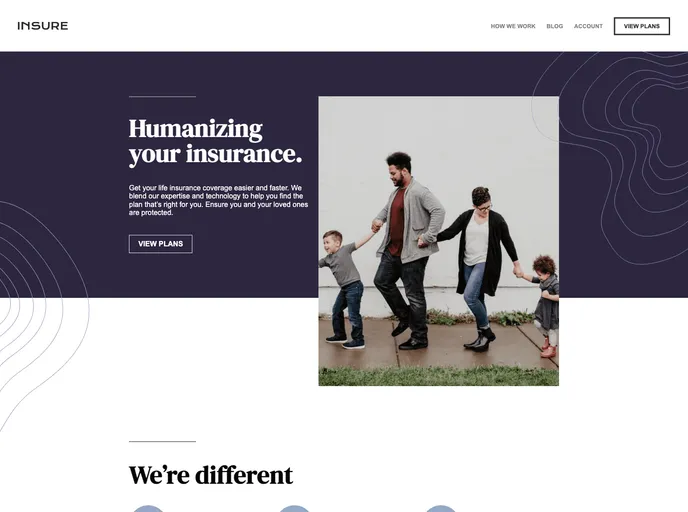 screenshot of Insure Landing Page