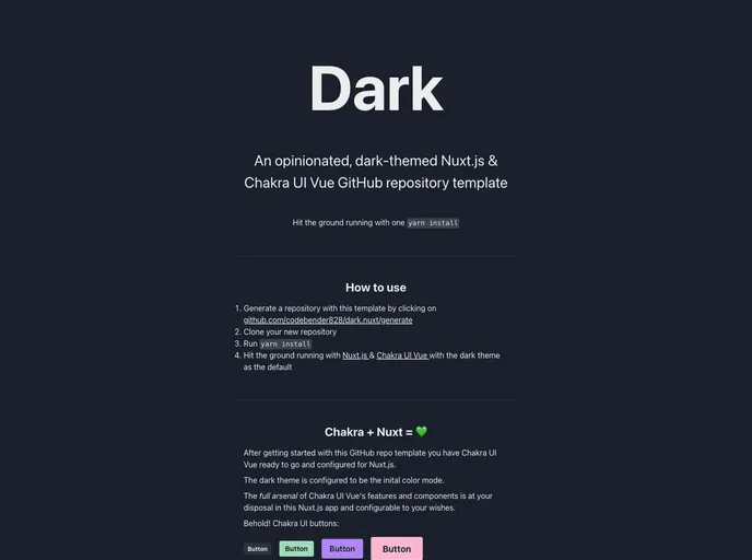 screenshot of Dark.nuxt