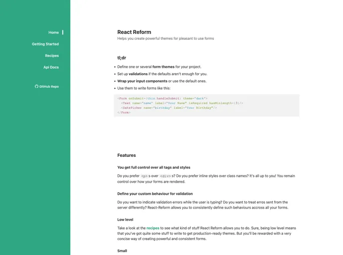 screenshot of React Reform
