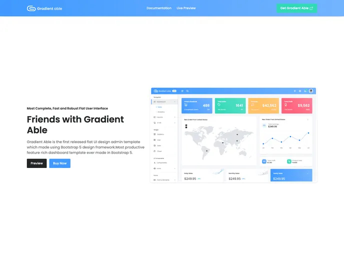 screenshot of Gradient Able Free Admin Template