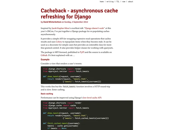 screenshot of Django Cacheback