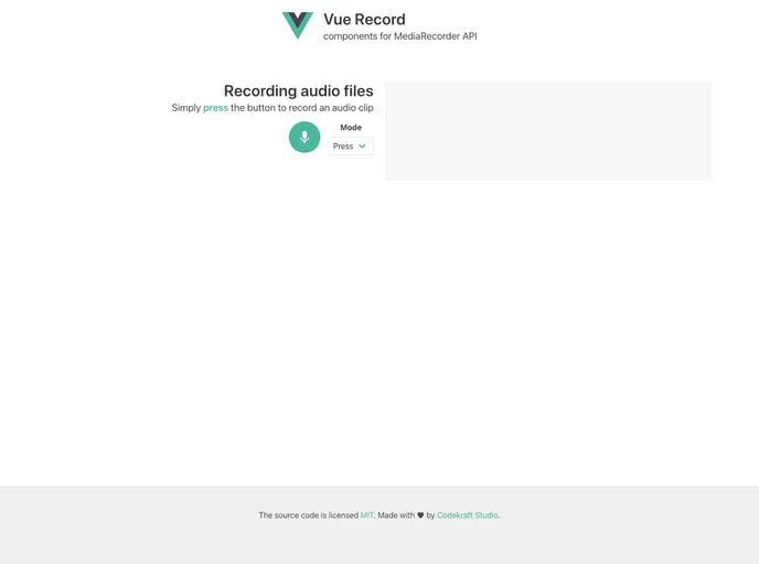 screenshot of Vue Record