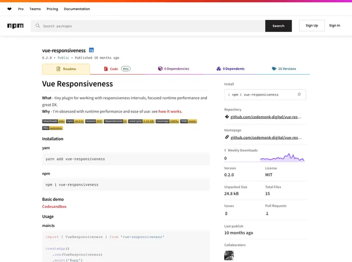 screenshot of Vue Responsiveness