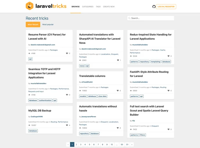 screenshot of Laravel Tricks