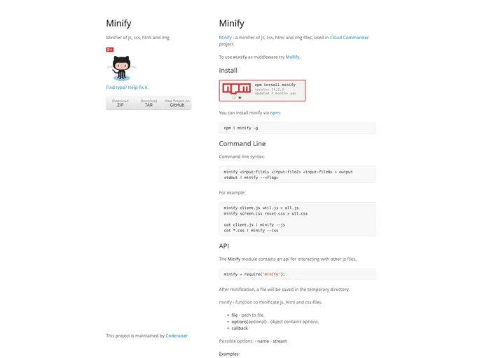 screenshot of Minify