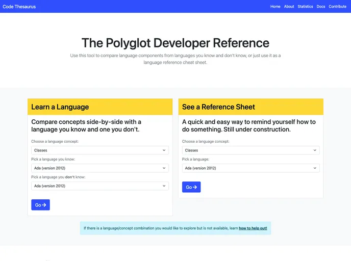screenshot of Codethesaur.us