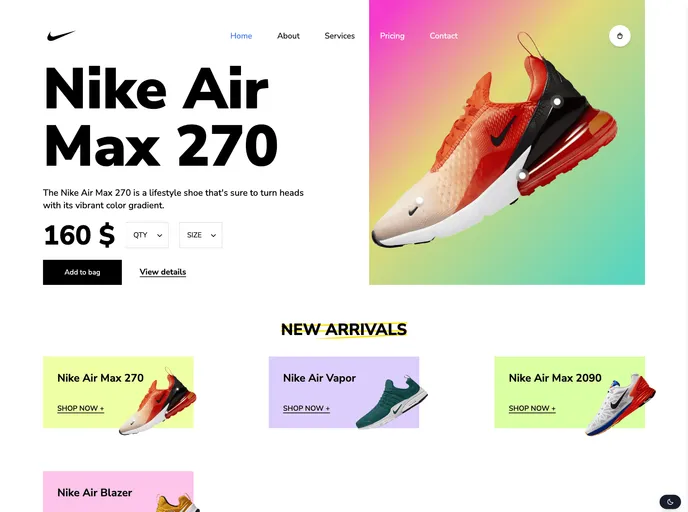 screenshot of Tailwindcss Shoes