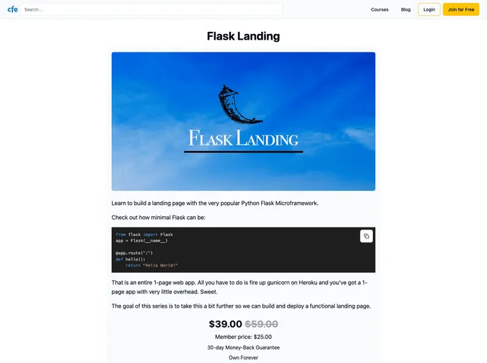 screenshot of Flask Landing