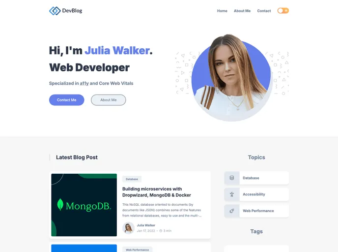 screenshot of Personal Blog Website