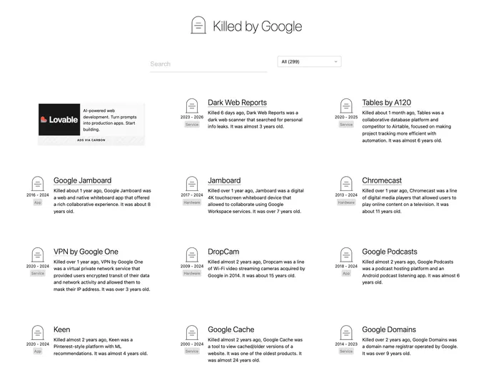 Killedbygoogle screenshot