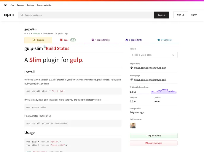 screenshot of Gulp Slim