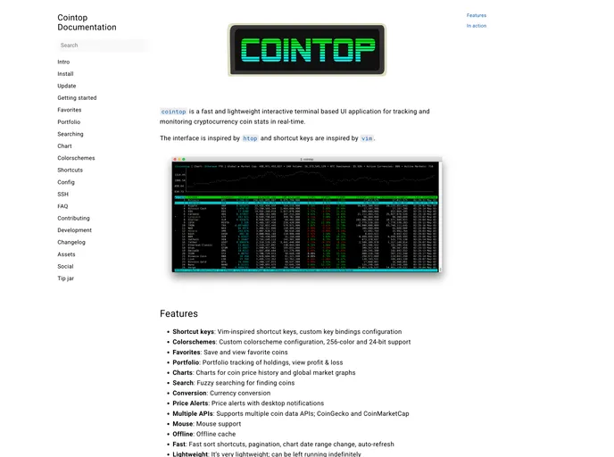 screenshot of Cointop