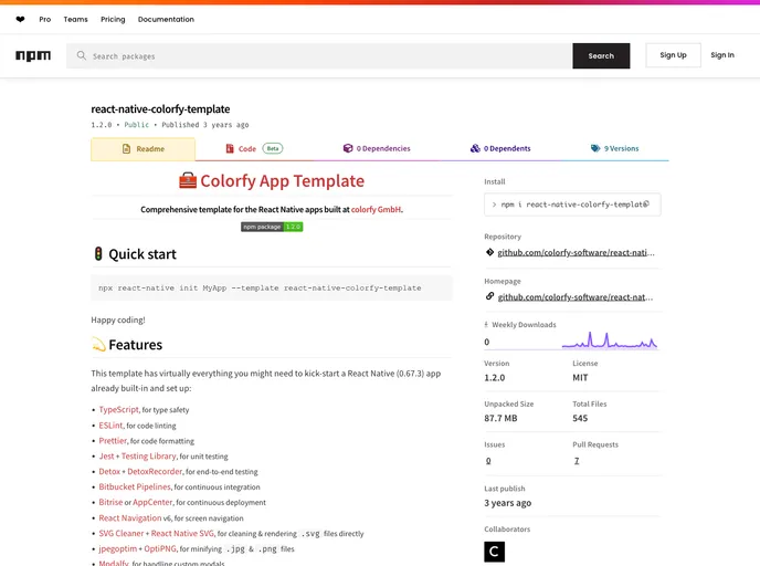 screenshot of React Native Colorfy Template