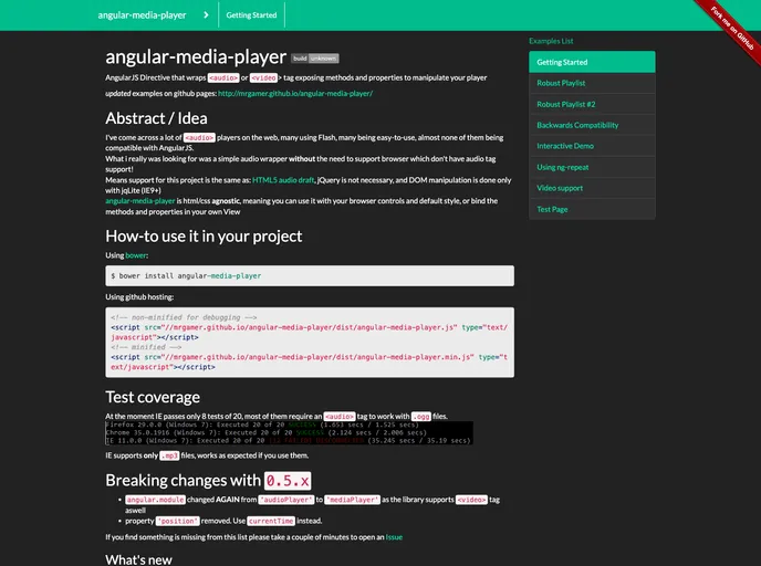 screenshot of Angular Media Player