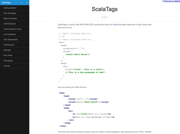 screenshot of Scalatags