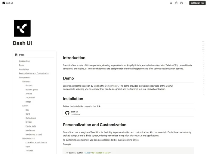 screenshot of Dash UI