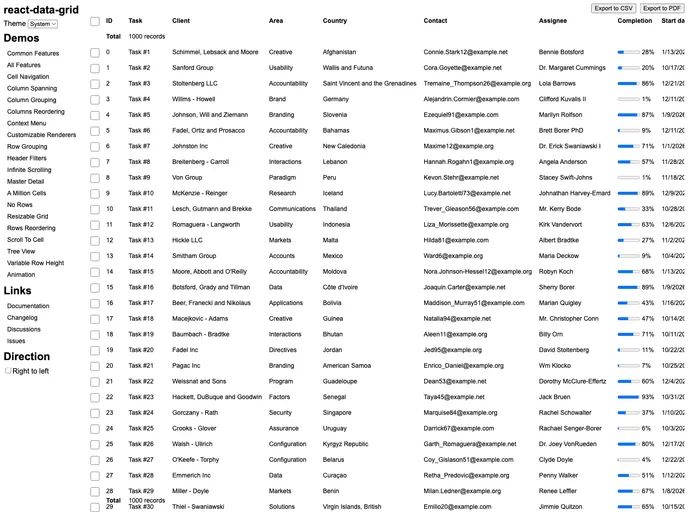 React Data Grid screenshot