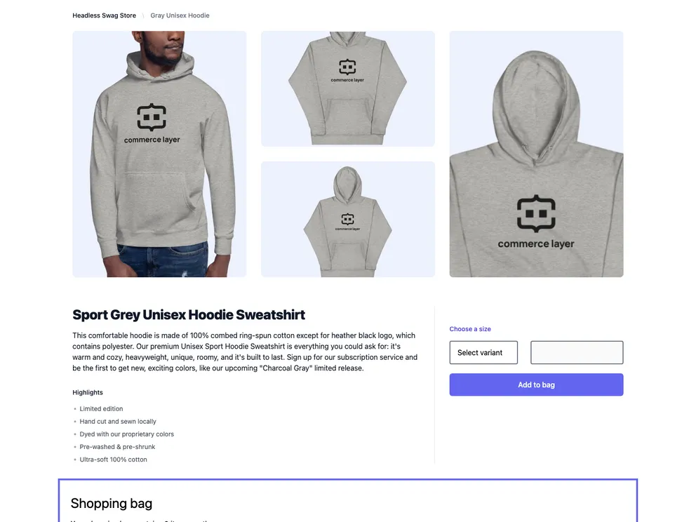 screenshot of Headless Swag Store